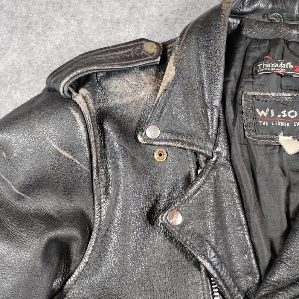 Vintage Wilsons Leather Motorcycle Jacket Mens Black Thinsulate Belted Biker L